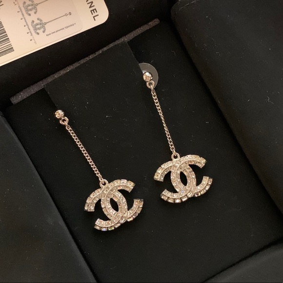 CHANEL Jewelry - Chanel Crystal CC Chain Earrings